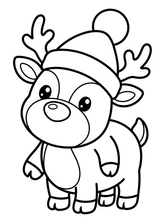 Reno de Navidad con Gorro para colorir Desenho de Reno de Navidad con Gorro para colorir e imprimir grátis