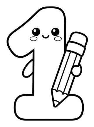 Número 1 Tierno con Lápiz para colorir Desenho de Número 1 Tierno con Lápiz para colorir e imprimir grátis