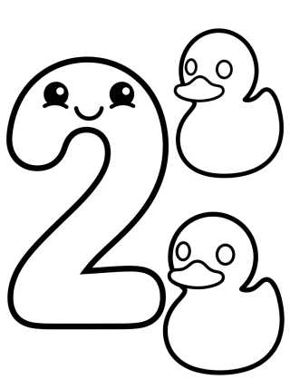 Número 2 com Patitos Tiernos para colorir Desenho de Número 2 com Patitos Tiernos para colorir e imprimir grátis