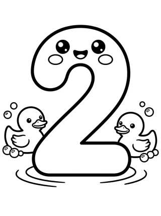 Número 2 con Patitos para colorir Desenho de Número 2 con Patitos para colorir e imprimir grátis