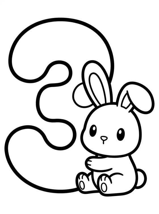 Número 3 con Conejito para colorir Desenho de Número 3 con Conejito para colorir e imprimir grátis