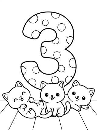 Número 3 con Gatitos para colorir Desenho de Número 3 con Gatitos para colorir e imprimir grátis