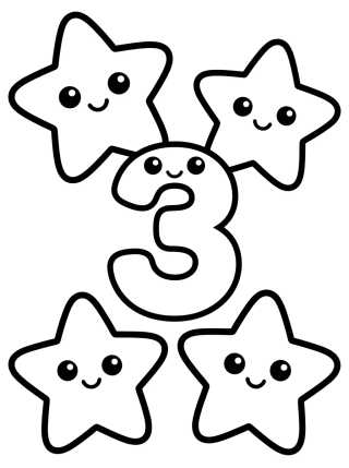 Número 3 y Tres Estrellitas para colorir Desenho de Número 3 y Tres Estrellitas para colorir e imprimir grátis