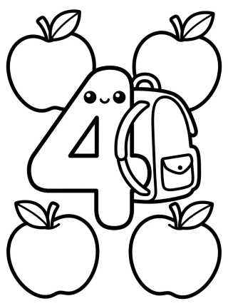 Número 4 con Mochila Escolar para colorir Desenho de Número 4 con Mochila Escolar para colorir e imprimir grátis