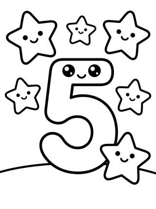 Número 5 con Estrellas para colorir Desenho de Número 5 con Estrellas para colorir e imprimir grátis