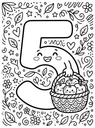 Número 5 con Manzanas Deliciosas para colorir Desenho de Número 5 con Manzanas Deliciosas para colorir e imprimir grátis