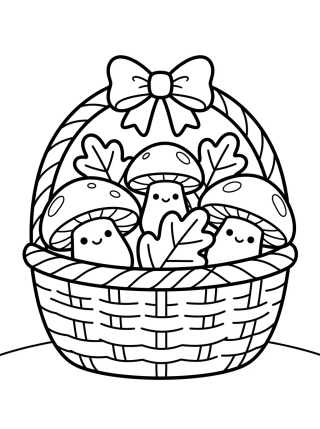 Cesta de Hongos y Hojas para colorir Desenho de Cesta de Hongos y Hojas para colorir e imprimir grátis