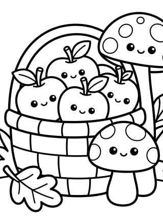 Canasta de Manzanas y Hongos para colorir Desenho de Canasta de Manzanas y Hongos para colorir e imprimir grátis