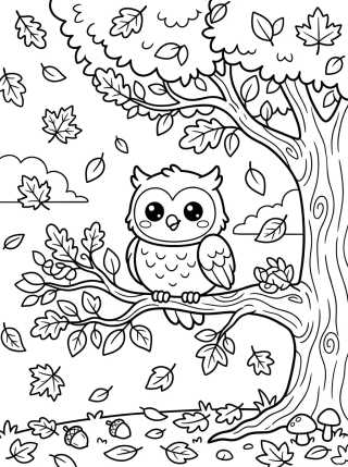 Búho en Árbol de Otoño para colorir Desenho de Búho en Árbol de Otoño para colorir e imprimir grátis