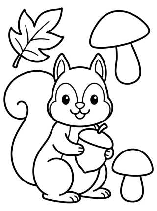 Ardilla Tierna con Nueces y Setas para colorir Desenho de Ardilla Tierna con Nueces y Setas para colorir e imprimir grátis