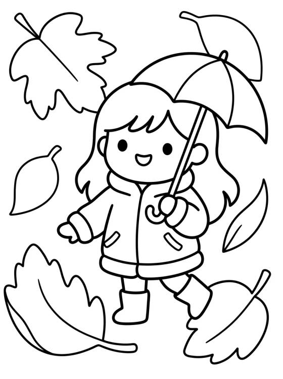 Niña Jugando en las Hojas de Otoño para colorir Desenho de Niña Jugando en las Hojas de Otoño para colorir e imprimir grátis