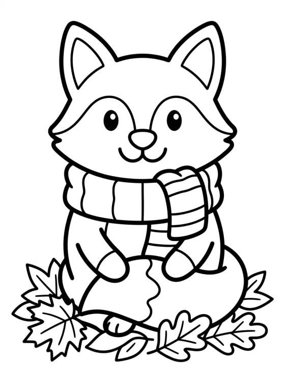 Zorrito con Bufanda en Otoño para colorir Desenho de Zorrito con Bufanda en Otoño para colorir e imprimir grátis