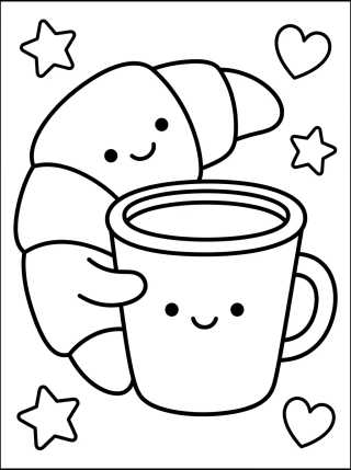 Croissant Sonriente y Café para colorir Desenho de Croissant Sonriente y Café para colorir e imprimir grátis