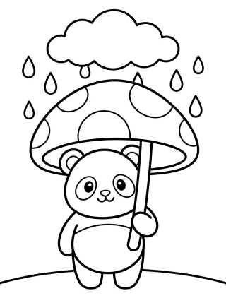 Panda con Paraguas de Hongo para colorir Desenho de Panda con Paraguas de Hongo para colorir e imprimir grátis