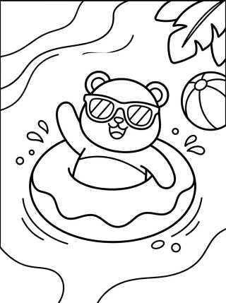 Panda de Vacaciones en la Piscina para colorir Desenho de Panda de Vacaciones en la Piscina para colorir e imprimir grátis