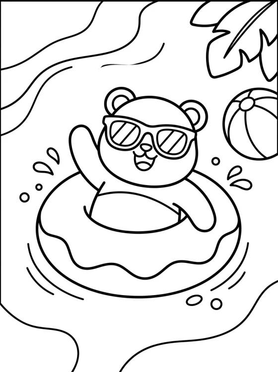 Panda de Vacaciones en la Piscina para colorir Desenho de Panda de Vacaciones en la Piscina para colorir e imprimir grátis