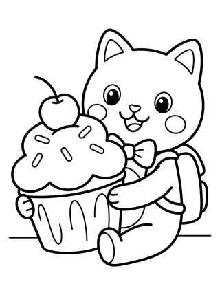 Pandy Gato Comiendo un Cupcake Dulce para colorir Desenho de Pandy Gato Comiendo un Cupcake Dulce para colorir e imprimir grátis