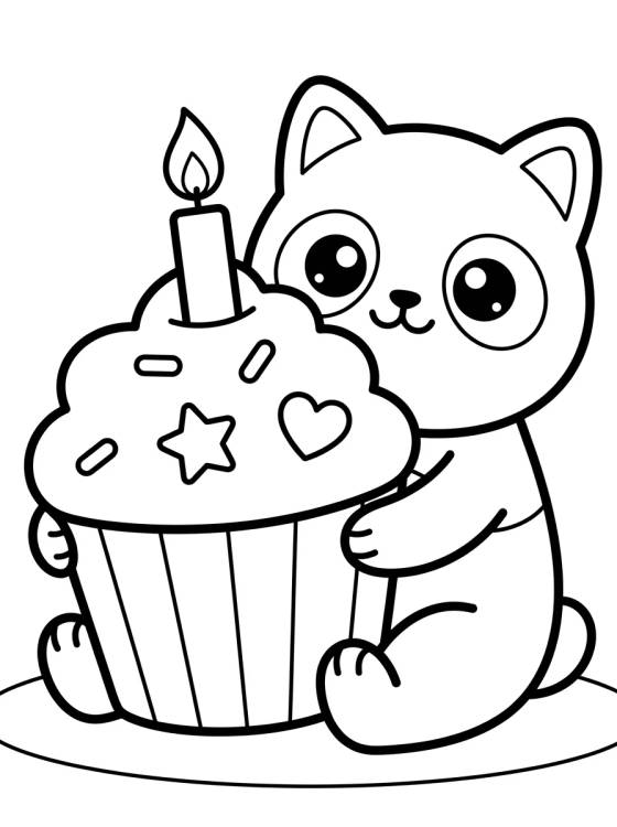Pandy Gato Comiendo un Cupcake Mágico para colorir Desenho de Pandy Gato Comiendo un Cupcake Mágico para colorir e imprimir grátis