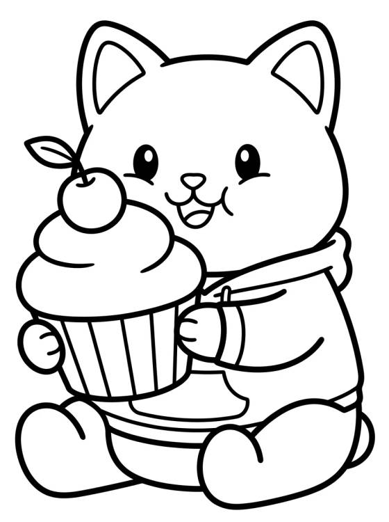 Pandy Gato Comiendo Cupcake para colorir Desenho de Pandy Gato Comiendo Cupcake para colorir e imprimir grátis
