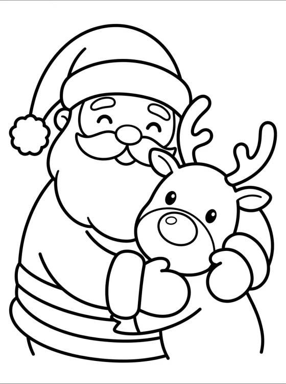 Papá Noel con Reno Kawaii para colorir Desenho de Papá Noel con Reno Kawaii para colorir e imprimir grátis