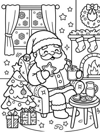 Papá Noel Comiendo Galletas y Leche para colorir Desenho de Papá Noel Comiendo Galletas y Leche para colorir e imprimir grátis