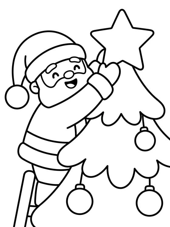 Papá Noel y el Árbol de Navidad para colorir Desenho de Papá Noel y el Árbol de Navidad para colorir e imprimir grátis