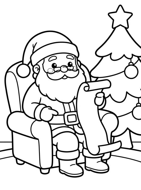 Papá Noel Leyendo la Lista de Regalos para colorir Desenho de Papá Noel Leyendo la Lista de Regalos para colorir e imprimir grátis