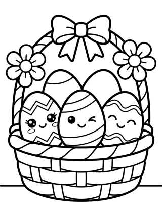 Canasta de Huevos de Pascua Kawaii para colorir Desenho de Canasta de Huevos de Pascua Kawaii para colorir e imprimir grátis