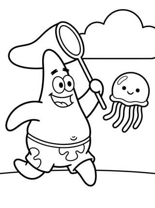 Patricio Estrella Cazando Medusas para colorir Desenho de Patricio Estrella Cazando Medusas para colorir e imprimir grátis