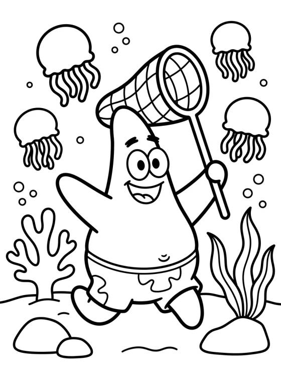 Patricio Estrella Cazando Medusas para colorir Desenho de Patricio Estrella Cazando Medusas para colorir e imprimir grátis