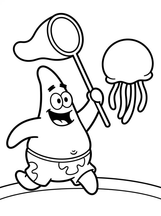 Patricio Estrella Cazando Medusas para colorir Desenho de Patricio Estrella Cazando Medusas para colorir e imprimir grátis