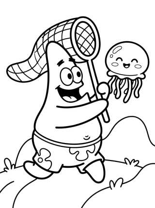 Patricio Estrella Cazando Medusas para colorir Desenho de Patricio Estrella Cazando Medusas para colorir e imprimir grátis