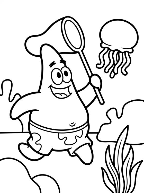 Patricio Estrella Cazando Medusas para colorir Desenho de Patricio Estrella Cazando Medusas para colorir e imprimir grátis
