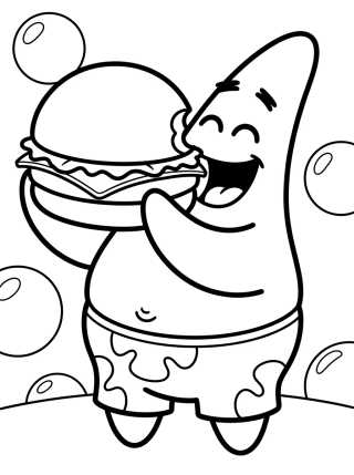 Patricio Estrella Comiendo Cangreburguer para colorir Desenho de Patricio Estrella Comiendo Cangreburguer para colorir e imprimir grátis