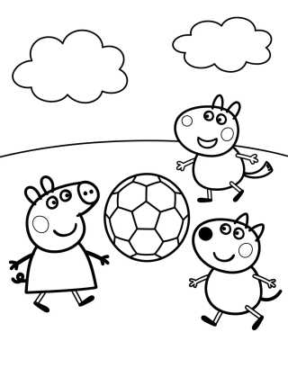 Peppa, Danny Perro y Pedro Pony Jugando Fútbol para colorir Desenho de Peppa, Danny Perro y Pedro Pony Jugando Fútbol para colorir e imprimir grátis