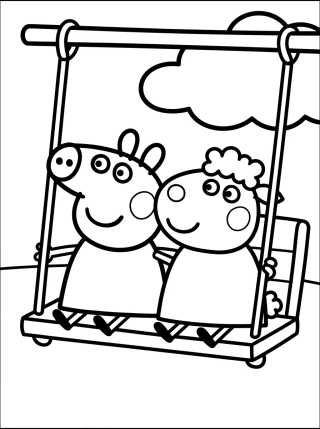 Peppa y la Oveja Suzy en el Columpio para colorir Desenho de Peppa y la Oveja Suzy en el Columpio para colorir e imprimir grátis