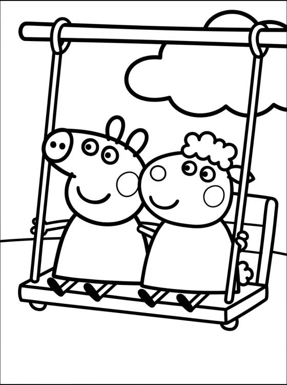 Peppa y la Oveja Suzy en el Columpio para colorir Desenho de Peppa y la Oveja Suzy en el Columpio para colorir e imprimir grátis
