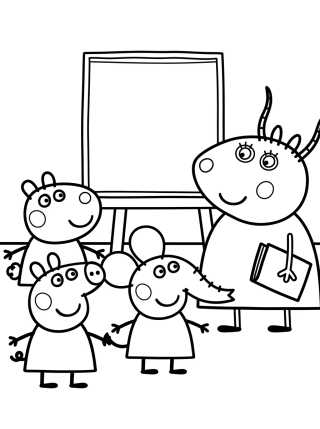 Peppa y sus Amigos en la Escuela con la Sra. Gacela para colorir Desenho de Peppa y sus Amigos en la Escuela con la Sra. Gacela para colorir e imprimir grátis