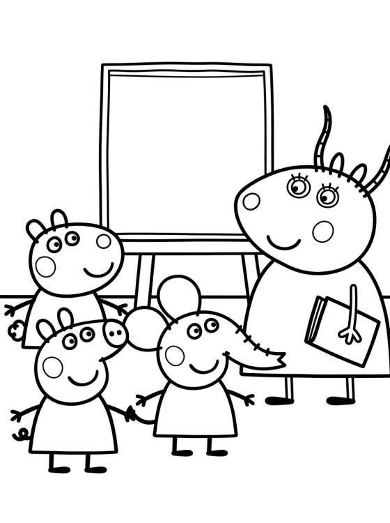 Peppa y sus Amigos en la Escuela con la Sra. Gacela para colorir Desenho de Peppa y sus Amigos en la Escuela con la Sra. Gacela para colorir e imprimir grátis