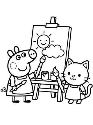 Peppa y Candy Cat Pintando Arte para colorir Desenho de Peppa y Candy Cat Pintando Arte para colorir e imprimir grátis