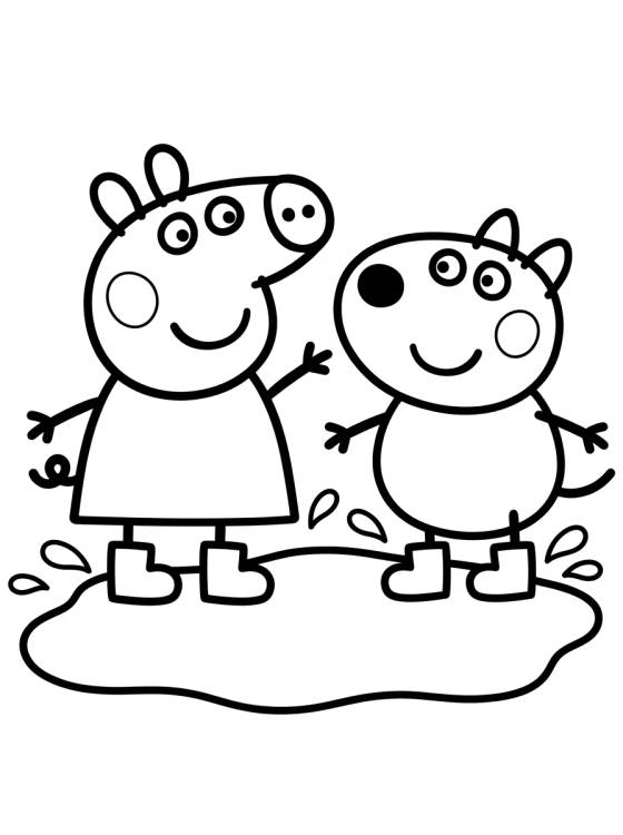 Peppa e Danny Dog en los Charcos de Lodo para colorir Desenho de Peppa e Danny Dog en los Charcos de Lodo para colorir e imprimir grátis