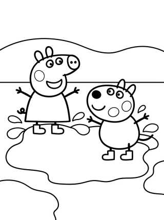 Peppa y Pedro Poni en los Charcos de Lodo para colorir Desenho de Peppa y Pedro Poni en los Charcos de Lodo para colorir e imprimir grátis