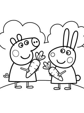 Peppa y Rebecca Liebre en el Jardín para colorir Desenho de Peppa y Rebecca Liebre en el Jardín para colorir e imprimir grátis