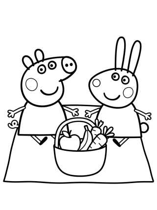 Peppa y Rebecca Rabbit de Picnic para colorir Desenho de Peppa y Rebecca Rabbit de Picnic para colorir e imprimir grátis