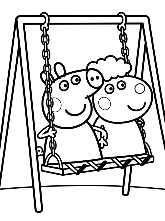 Peppa y Suzy Sheep Jugando en el Columpio para colorir Desenho de Peppa y Suzy Sheep Jugando en el Columpio para colorir e imprimir grátis