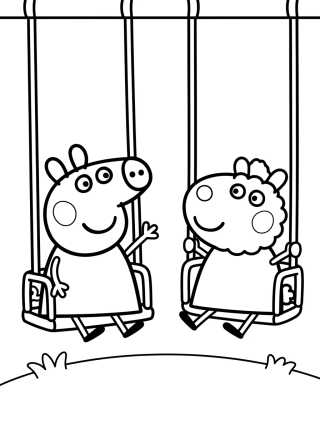 Peppa y Suzy Oveja en el Columpio para colorir Desenho de Peppa y Suzy Oveja en el Columpio para colorir e imprimir grátis