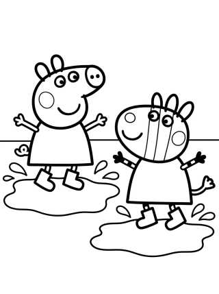 Peppa y Zoe Zebra en los Charcos de Lodo para colorir Desenho de Peppa y Zoe Zebra en los Charcos de Lodo para colorir e imprimir grátis
