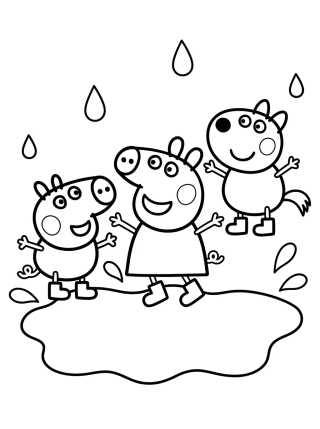Peppa, George y Pedro Pony en el Lodo para colorir Desenho de Peppa, George y Pedro Pony en el Lodo para colorir e imprimir grátis