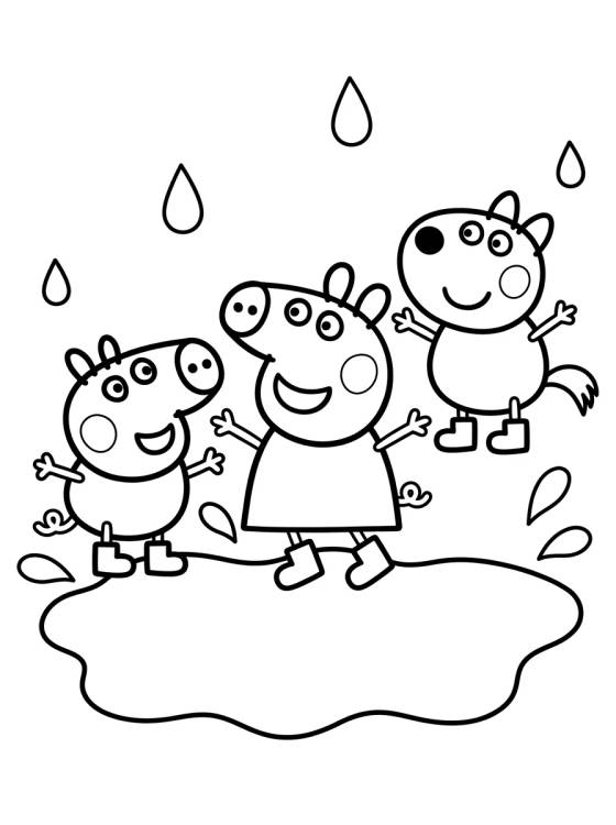 Peppa, George y Pedro Pony en el Lodo para colorir Desenho de Peppa, George y Pedro Pony en el Lodo para colorir e imprimir grátis