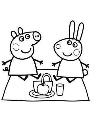 Peppa Pig y la Coneja Rebecca de Picnic para colorir Desenho de Peppa Pig y la Coneja Rebecca de Picnic para colorir e imprimir grátis